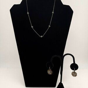 Vintage Style 1928 Necklace & Coordinating Filigree Floral Earrings with Rhinest